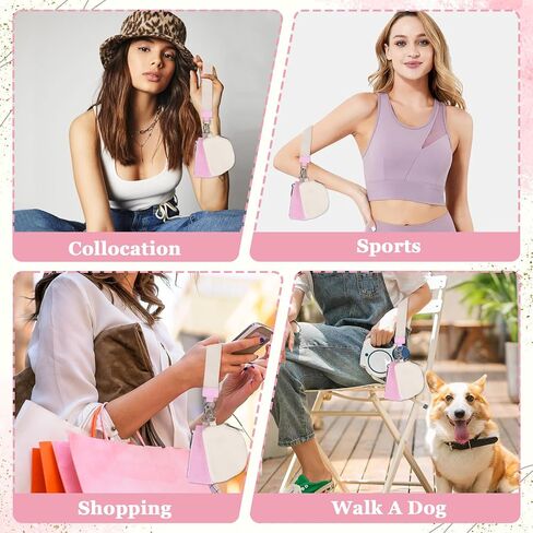 Mini Zip Around Wristlet Wallet for Women, Small Keychain Wallet Dual Pouch Portable Detachable Coin Purse Card Holder, Mini Pocket Key Chain Wristlet Wallet Ideal Birthday Gift(Pink+White) in Saudi Arabia