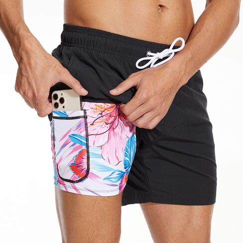Arcweg Mens Swim Trunks Quick Dry Beach Swim Shorts with Compression Liner 5.5" Inseam Swimwear Bathing Suit in Saudi Arabia