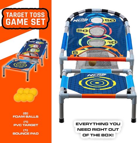 مجموعة ألعاب NERF Kids Bounce N Score Target Toss Game - لعبة هدف ارتداد الكرة الإسفنجية للأطفال بعمر 6 سنوات فما فوق - (6) كرات إسفنجية نطاطة و(1) هدف تسجيل متضمن in Saudi Arabia