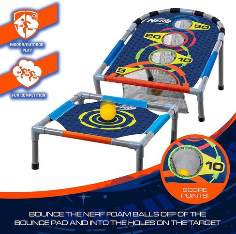 مجموعة ألعاب NERF Kids Bounce N Score Target Toss Game - لعبة هدف ارتداد الكرة الإسفنجية للأطفال بعمر 6 سنوات فما فوق - (6) كرات إسفنجية نطاطة و(1) هدف تسجيل متضمن in Saudi Arabia