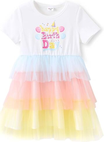 PATPAT Toddler Little Girls Dresses Short Sleeve Princess Tulle Skirt Birthday Party Cake Tutu Dress for Girls in Saudi Arabia