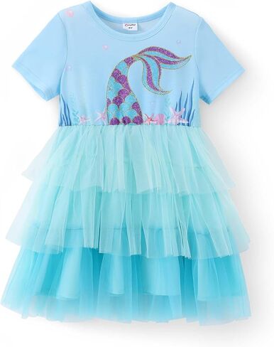 PATPAT Toddler Little Girls Dresses Short Sleeve Princess Tulle Skirt Birthday Party Cake Tutu Dress for Girls in Saudi Arabia