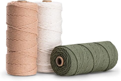 Navaris Macrame Cord 3mm x 109 Yards (Set of 3 Reels) - Rope Made of 100% Natural Cotton for Wall Hangings Plant Hangers - Pink, Olive, Off-White in Saudi Arabia