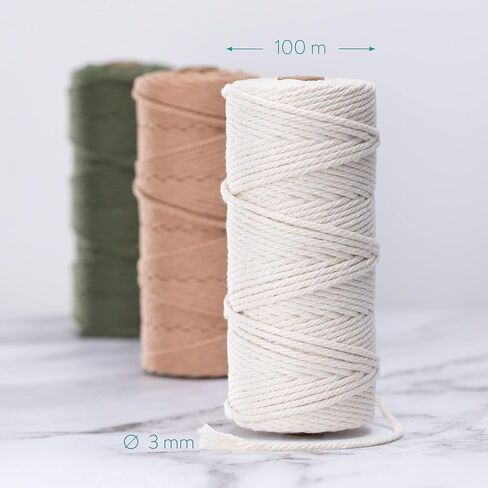 Navaris Macrame Cord 3mm x 109 Yards (Set of 3 Reels) - Rope Made of 100% Natural Cotton for Wall Hangings Plant Hangers - Pink, Olive, Off-White in Saudi Arabia