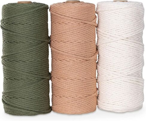 Navaris Macrame Cord 3mm x 109 Yards (Set of 3 Reels) - Rope Made of 100% Natural Cotton for Wall Hangings Plant Hangers - Pink, Olive, Off-White in Saudi Arabia