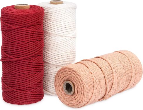 Navaris Macrame Cord 3mm x 109 Yards (Set of 3 Reels) - Rope Made of 100% Natural Cotton for Wall Hangings Plant Hangers - Pink, Olive, Off-White in Saudi Arabia