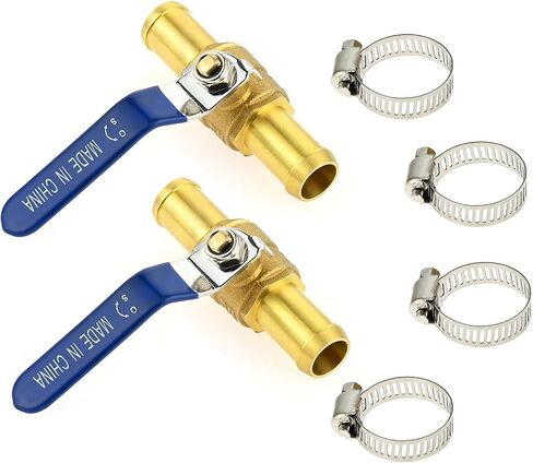 Brass Hose Barb Ball Valve Kit, 2pcs 3/4" Heater Hose Shut Off Valve with Stainless Steel Clamps, Brass Barb Air Ball Valve for Water Oil Gas Fuel Shut Cut Off 19mm Pex Tubing in Saudi Arabia