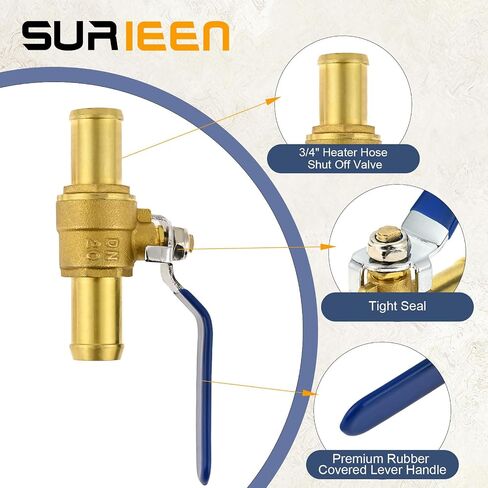 Brass Hose Barb Ball Valve Kit, 2pcs 3/4" Heater Hose Shut Off Valve with Stainless Steel Clamps, Brass Barb Air Ball Valve for Water Oil Gas Fuel Shut Cut Off 19mm Pex Tubing in Saudi Arabia