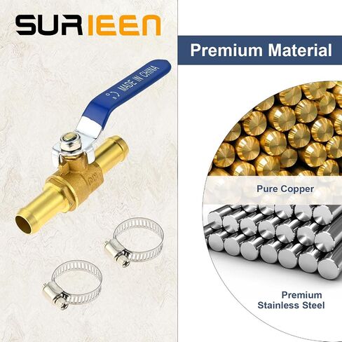 Brass Hose Barb Ball Valve Kit, 2pcs 3/4" Heater Hose Shut Off Valve with Stainless Steel Clamps, Brass Barb Air Ball Valve for Water Oil Gas Fuel Shut Cut Off 19mm Pex Tubing in Saudi Arabia