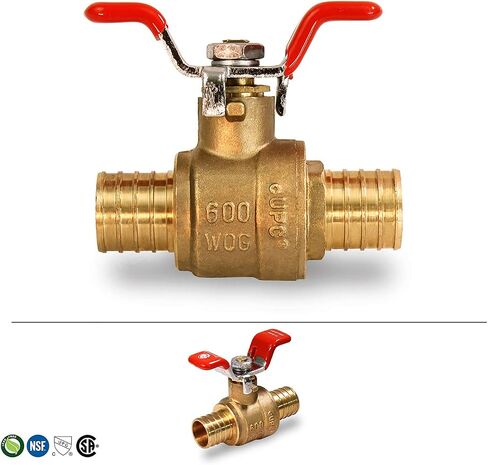 Midline Valve 837Q034-4 Full Port x PEX Barb Ball Valve Water Shut Off with Tee Handle, 1/2", Brass (Pack of 2) in Saudi Arabia