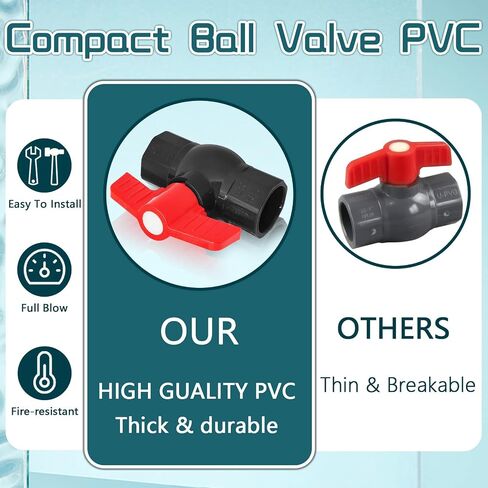 PVC Compact Ball Valve Inline Slip 1 1/4", Compact T-Handle Water Shut-Off Valves,Socket Valve,Pipe Fitting Coupling Adapter for aquarium,Water Treatment,Swimming Pool Equipment (1 1/4 Inch, 1) in Saudi Arabia