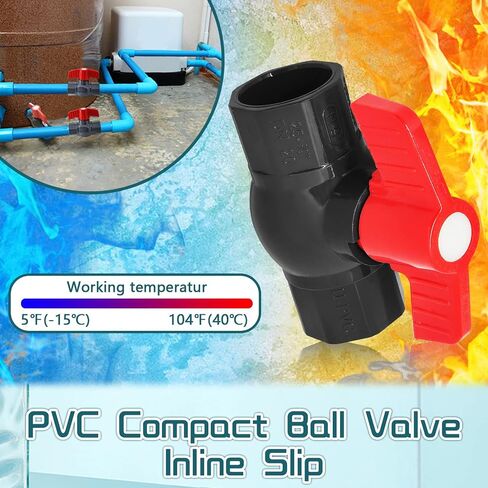 PVC Compact Ball Valve Inline Slip 1 1/4", Compact T-Handle Water Shut-Off Valves,Socket Valve,Pipe Fitting Coupling Adapter for aquarium,Water Treatment,Swimming Pool Equipment (1 1/4 Inch, 1) in Saudi Arabia