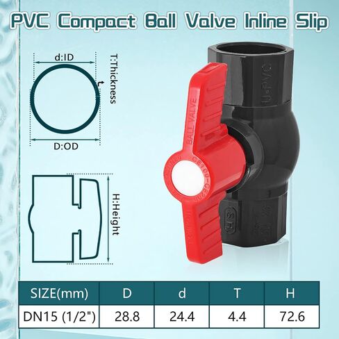 PVC Compact Ball Valve Inline Slip 1 1/4", Compact T-Handle Water Shut-Off Valves,Socket Valve,Pipe Fitting Coupling Adapter for aquarium,Water Treatment,Swimming Pool Equipment (1 1/4 Inch, 1) in Saudi Arabia