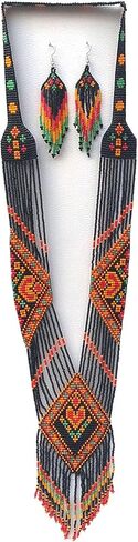 Weavish Long Beaded Necklace – Boho Native Handmade Seed Bead Tassel Necklace, Bohemian Large Statement Beaded Necklace for Women and Girls #55 in Kuwait