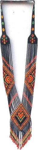 Weavish Long Beaded Necklace – Boho Native Handmade Seed Bead Tassel Necklace, Bohemian Large Statement Beaded Necklace for Women and Girls #55 in Kuwait