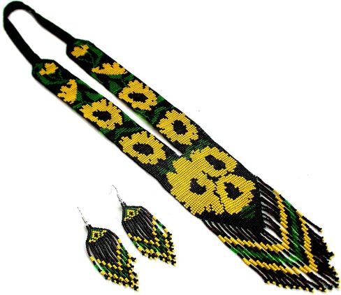 Weavish Long Beaded Necklace – Boho Native Handmade Seed Bead Tassel Necklace, Bohemian Large Statement Beaded Necklace for Women and Girls #55 in Kuwait