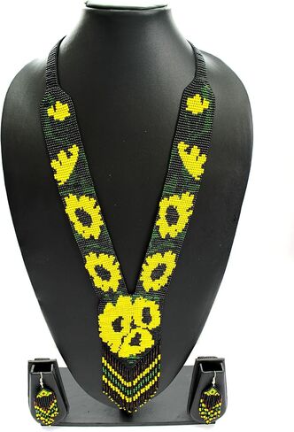 Weavish Long Beaded Necklace – Boho Native Handmade Seed Bead Tassel Necklace, Bohemian Large Statement Beaded Necklace for Women and Girls #55 in Kuwait