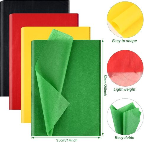 Bolsome 100 Sheets Black Yellow Red Green Tissue Paper for Gift Bags Juneteenth Theme Assorted Color Tissue Paper for Gift Wrapping for National Black History Party DIY Craft in Saudi Arabia