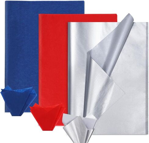 60 Sheets Patriotic Red Blue Silver Tissue Paper, 4th of July Decorative Art Paper for DIY Crafts Independence Day Memorial Day Party Decorations, 14 x 20 Inch in Saudi Arabia