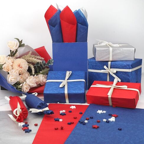 60 Sheets Patriotic Red Blue Silver Tissue Paper, 4th of July Decorative Art Paper for DIY Crafts Independence Day Memorial Day Party Decorations, 14 x 20 Inch in Saudi Arabia