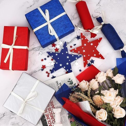 60 Sheets Patriotic Red Blue Silver Tissue Paper, 4th of July Decorative Art Paper for DIY Crafts Independence Day Memorial Day Party Decorations, 14 x 20 Inch in Saudi Arabia