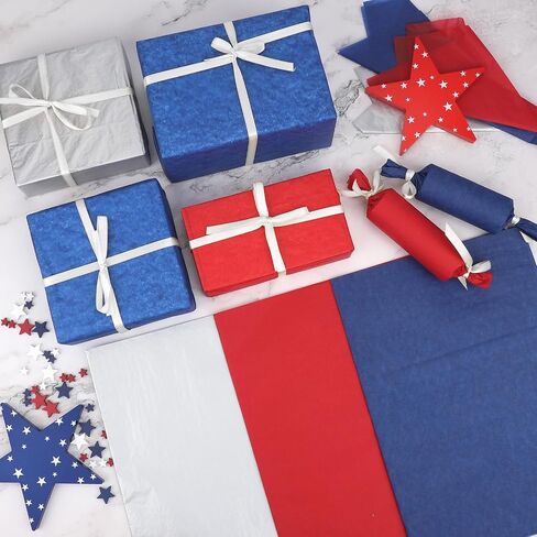 60 Sheets Patriotic Red Blue Silver Tissue Paper, 4th of July Decorative Art Paper for DIY Crafts Independence Day Memorial Day Party Decorations, 14 x 20 Inch in Saudi Arabia