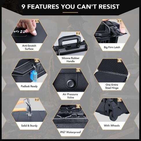 Lykus Large High Waterproof Case with Foam Insert, Various Sizes, IP66 Splash-Proof, Suitable for Cameras, Lenses, Electronic Equipment and More in Saudi Arabia