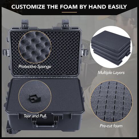 Lykus Large High Waterproof Case with Foam Insert, Various Sizes, IP66 Splash-Proof, Suitable for Cameras, Lenses, Electronic Equipment and More in Saudi Arabia