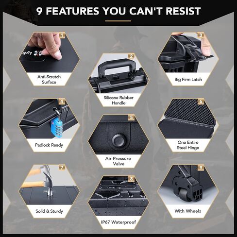 Lykus Large High Waterproof Case with Foam Insert, Various Sizes, IP66 Splash-Proof, Suitable for Cameras, Lenses, Electronic Equipment and More in Saudi Arabia