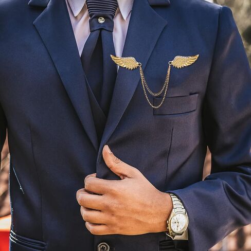 2PCS Angel Wings Tassel Chain Brooch Collar Pins,Rhinestone Metal Feather Lapel Pin, Suit Coat Breastpin for Women Men's Accessories in Saudi Arabia