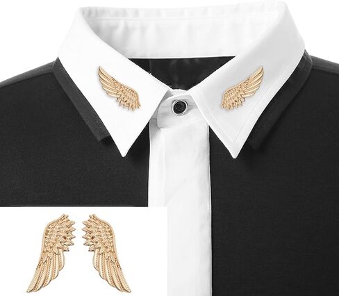 2PCS Angel Wings Tassel Chain Brooch Collar Pins,Rhinestone Metal Feather Lapel Pin, Suit Coat Breastpin for Women Men's Accessories in Saudi Arabia