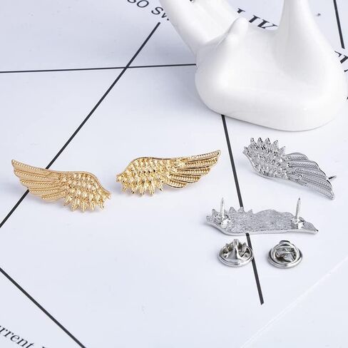2PCS Angel Wings Tassel Chain Brooch Collar Pins,Rhinestone Metal Feather Lapel Pin, Suit Coat Breastpin for Women Men's Accessories in Saudi Arabia