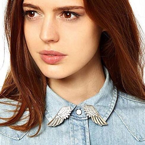 2PCS Angel Wings Tassel Chain Brooch Collar Pins,Rhinestone Metal Feather Lapel Pin, Suit Coat Breastpin for Women Men's Accessories in Saudi Arabia