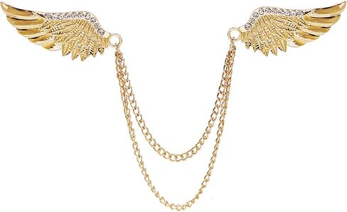 2PCS Angel Wings Tassel Chain Brooch Collar Pins,Rhinestone Metal Feather Lapel Pin, Suit Coat Breastpin for Women Men's Accessories in Saudi Arabia