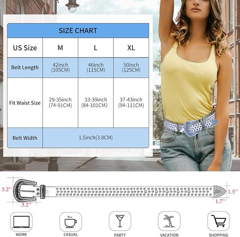 حزام TINIDI بحجر الراين للرجال والنساء، أحزمة جلدية مرصعة بالكريستال والألماس الغربي لسراويل الجينز in Kuwait