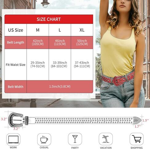 حزام TINIDI بحجر الراين للرجال والنساء، أحزمة جلدية مرصعة بالكريستال والألماس الغربي لسراويل الجينز in Kuwait