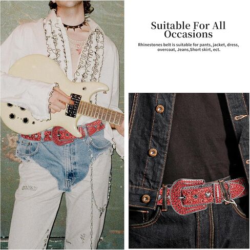 حزام TINIDI بحجر الراين للرجال والنساء، أحزمة جلدية مرصعة بالكريستال والألماس الغربي لسراويل الجينز in Kuwait