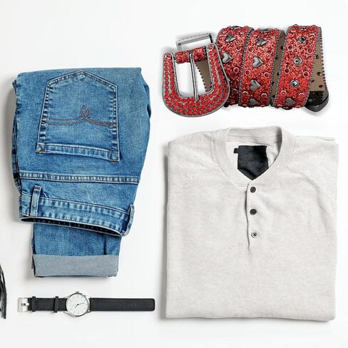 حزام TINIDI بحجر الراين للرجال والنساء، أحزمة جلدية مرصعة بالكريستال والألماس الغربي لسراويل الجينز in Kuwait