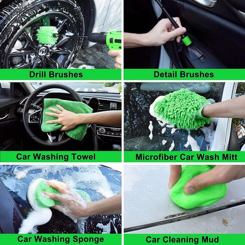 مجموعة فرش تفصيل السيارة مكونة من 29 قطعة، طقم تفصيل السيارة، مجموعة فرش حفر تفصيل السيارات، طقم وسادات تلميع وتلميع السيارة، طقم غسيل تنظيف السيارة للداخلية والخارجية والعجلات والسجاد والحمام in Kuwait