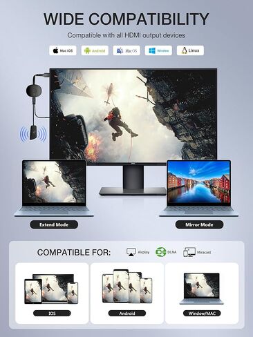 محول عرض HDMI لاسلكي TIMBOOTECH 4K - محول دونجل لاسلكي لمستقبل HDMI لبث الفيديو والصوت للاجتماعات والتعليم وPPT والمسرح المنزلي والحفلات والتوصيل والتشغيل ووضع المرآة والتمديد in Kuwait