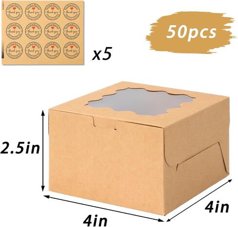 24 قطعة من علب الكيك البنية مقاس 8x8x4 بوصة مع نافذة، وصناديق المخبوزات مع نافذة، وصناديق المعجنات، وصناديق الحلوى، وصناديق البسكويت لتقديم الهدايا، والكعك، والمعجنات، والفطائر، والشوكولاتة، والكب كيك، والبسكويت in Saudi Arabia
