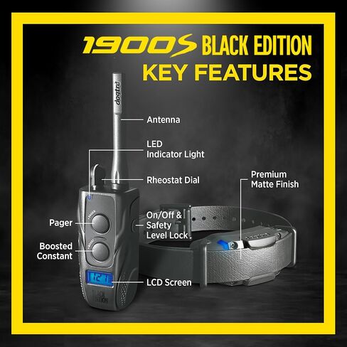 Dogtra 1900s Black Edition مع Boost & Lock - طوق النباح للكلاب الكبيرة، طوق تدريب الكلاب بمدى ميل واحد مع جهاز تحكم عن بعد، طوق صدمات مقاوم للماء بدرجة IPX9K، قابل لإعادة الشحن مع الكهرباء الساكنة والاهتزاز in Kuwait
