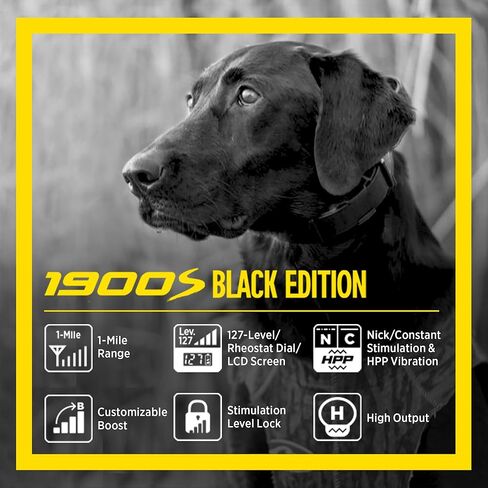 Dogtra 1900s Black Edition مع Boost & Lock - طوق النباح للكلاب الكبيرة، طوق تدريب الكلاب بمدى ميل واحد مع جهاز تحكم عن بعد، طوق صدمات مقاوم للماء بدرجة IPX9K، قابل لإعادة الشحن مع الكهرباء الساكنة والاهتزاز in Kuwait