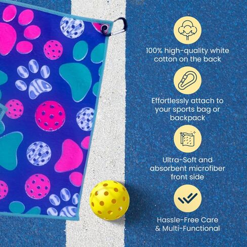 Pickleball Towel, Pickleball Gifts, Paw Print Pickleball Accessories, Microfiber & Cotton Athletic Towels with Carabiner Clip, Pickle Ball Gifts for Women, Pickleball Gear in Saudi Arabia