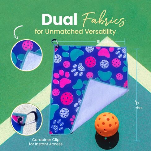 Pickleball Towel, Pickleball Gifts, Paw Print Pickleball Accessories, Microfiber & Cotton Athletic Towels with Carabiner Clip, Pickle Ball Gifts for Women, Pickleball Gear in Saudi Arabia