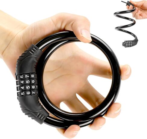 Combination Bike Cable Locks, 4 Digit Bike Lock Chain Bike Lock Cable Heavy Duty Resettable Self Coiling Combination Cable Combo Bike Locks Scooter Lock 2Feet in Saudi Arabia