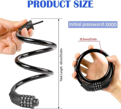 Combination Bike Cable Locks, 4 Digit Bike Lock Chain Bike Lock Cable Heavy Duty Resettable Self Coiling Combination Cable Combo Bike Locks Scooter Lock 2Feet in Saudi Arabia