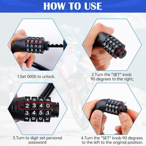 Combination Bike Cable Locks, 4 Digit Bike Lock Chain Bike Lock Cable Heavy Duty Resettable Self Coiling Combination Cable Combo Bike Locks Scooter Lock 2Feet in Saudi Arabia