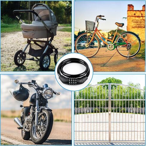 Combination Bike Cable Locks, 4 Digit Bike Lock Chain Bike Lock Cable Heavy Duty Resettable Self Coiling Combination Cable Combo Bike Locks Scooter Lock 2Feet in Saudi Arabia