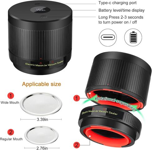 Electric Mason Jar Vacuum Sealer Kit for Wide Mouth Regular Mouth Mason Jars（Black+Red） in Saudi Arabia